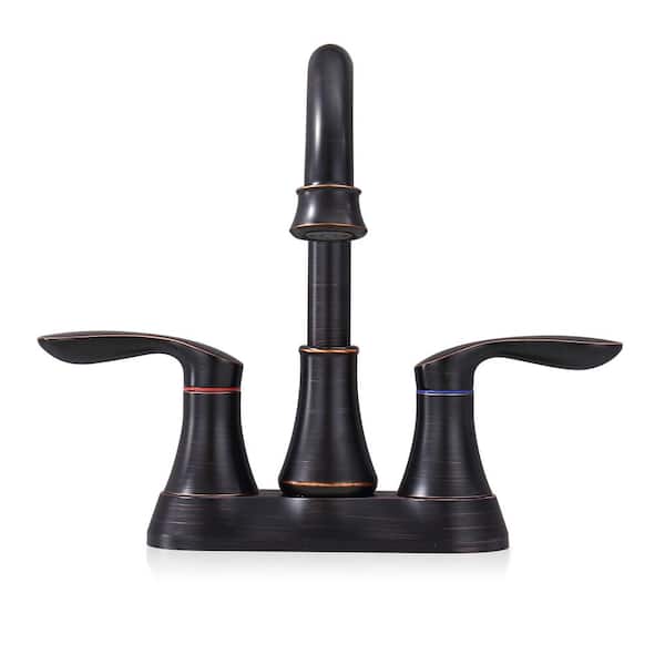 Zalerock 4 in. Centerset Double-Handle High-Arc Bathroom Faucet with Pop-Up Drain and Supply Line Included in Oil Rubbed Bronze