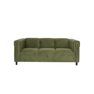 Amelia 72 in. Rolled Arm Suede Rectangle Sofa in Moss Green