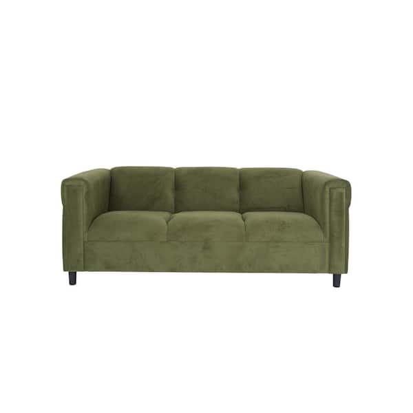 HomeRoots Amelia 72 in. Rolled Arm Suede Rectangle Sofa in Moss Green