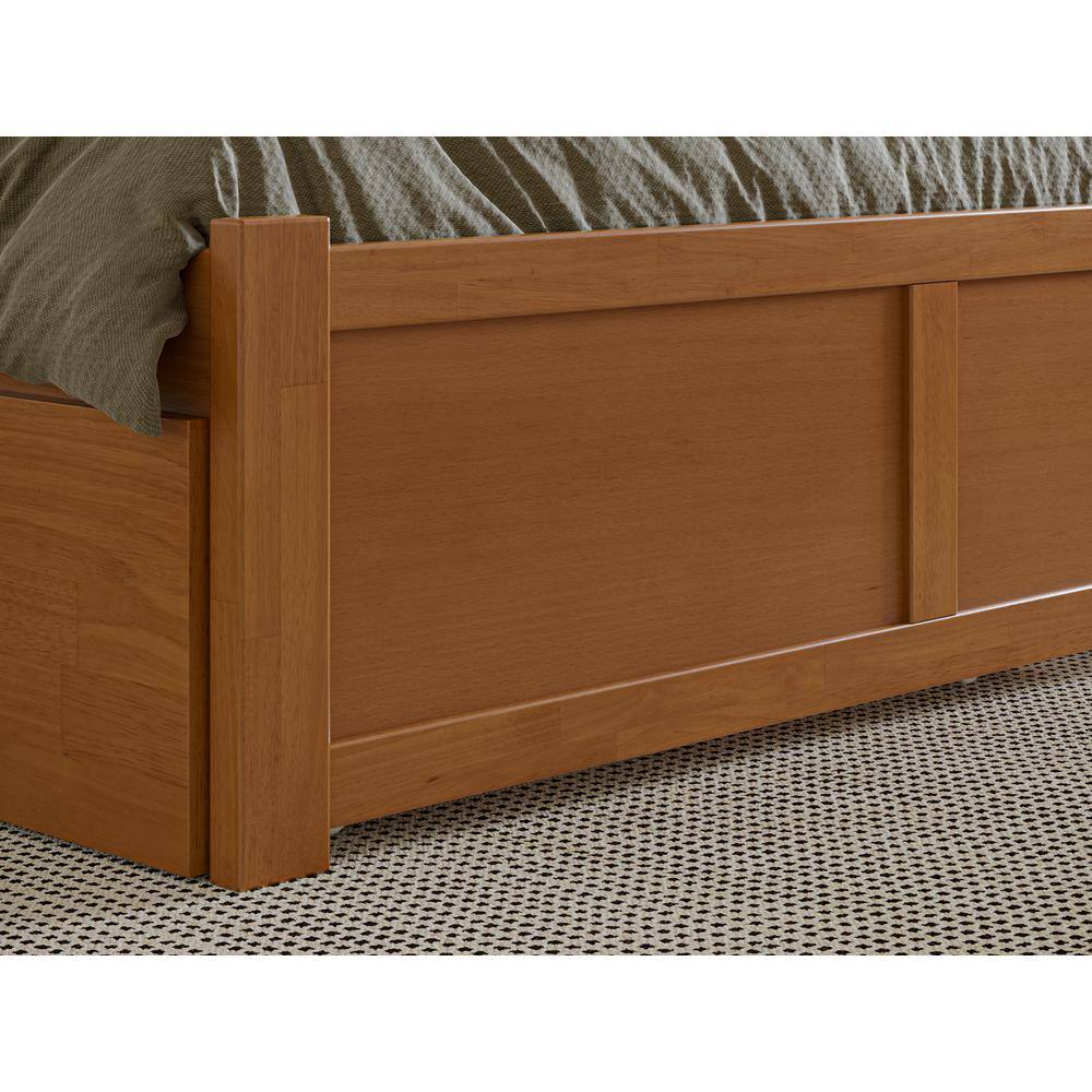 Light Toffee Full Wood Platform Bed with Twin Trundle