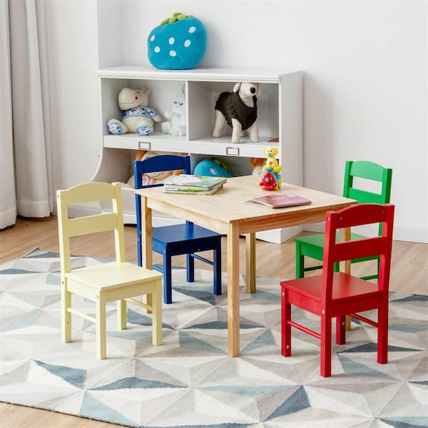 Costway Kids 5-Piece Wood Top multi-colored Table and Chair Set Children Activity Playroom Furniture Gift