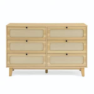 52 in. W x 15.75 in. D x 32.75 in. H Brown Oak Linen Cabinet with 6-Drawer, wooden antique dresser