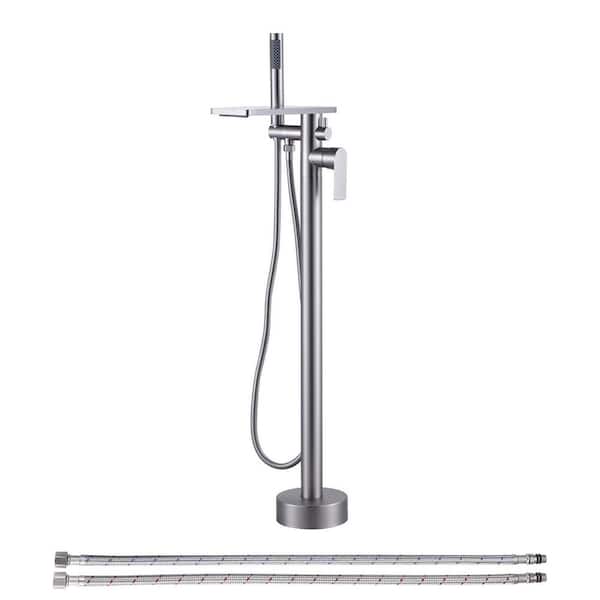 Waterfall Single-Handle Claw Foot Freestanding Tub Faucet with Handheld Shower and Hose in. Brushed Nickel