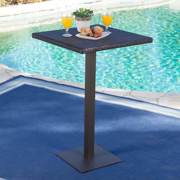 Wicker Outdoor Bistro Table 40 in. H Square Patio Bar Table Small Dining Table for Garden, Patio, Poolside & Deck
