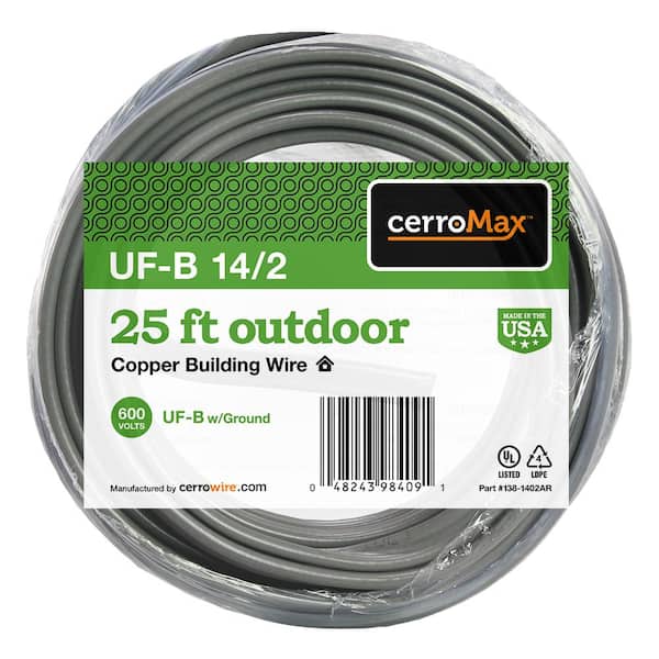 Cerrowire 25 ft. 14/2 Gray Solid CerroMax Copper UF-B Cable with Ground Wire