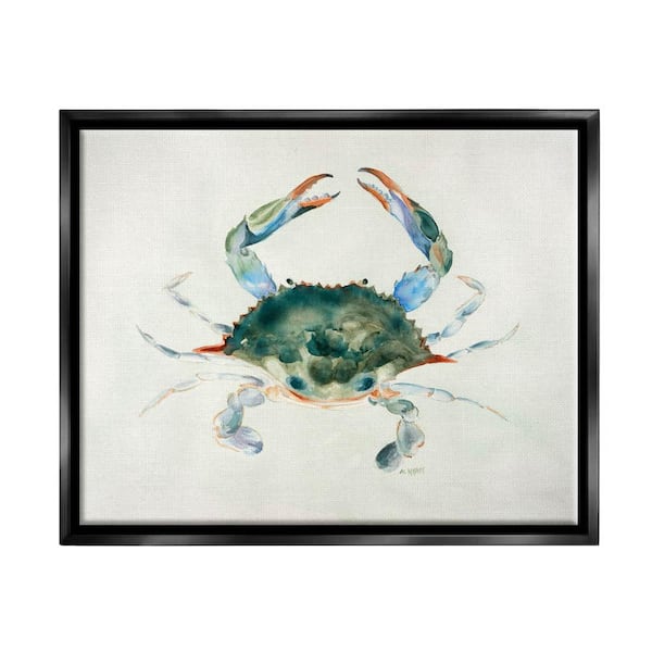 The Stupell Home Decor Collection Blue Sea Crab Over Beige Soft Watercolors by Melissa Hyatt LLC Floater Frame Nature Wall Art Print 25 in. x 31 in.