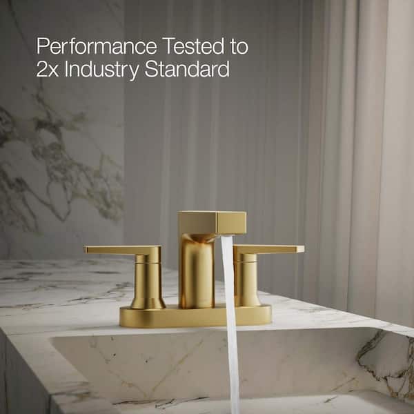 KOHLER Taut 1.2 GPM 4 in. Centerset Double Handle Bathroom Sink Faucet in Vibrant Brushed Moderne Brass