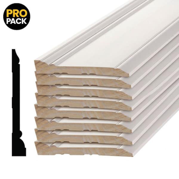 Pro Pack 11/16 in. x 5-1/4 in. x 96 in. Primed Pine Finger-Joint Baseboard Moulding (8-Pack − 64 Total Linear Feet)