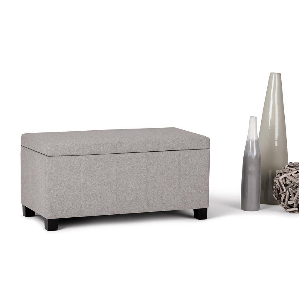 Gray Cloud Tufted Wood Storage Bench Ottoman