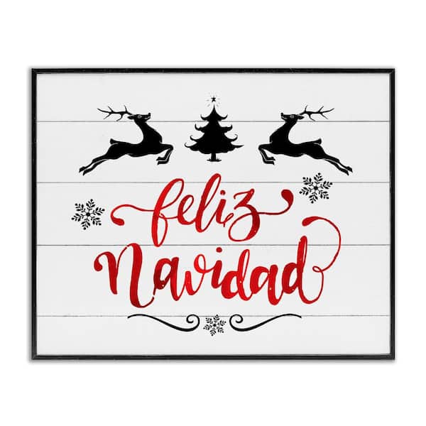 Stupell Industries Feliz Navidad Holiday Reindeer by Lettered and Lined Black Framed Abstract Giclee Art Print 11 in. x 14 in.
