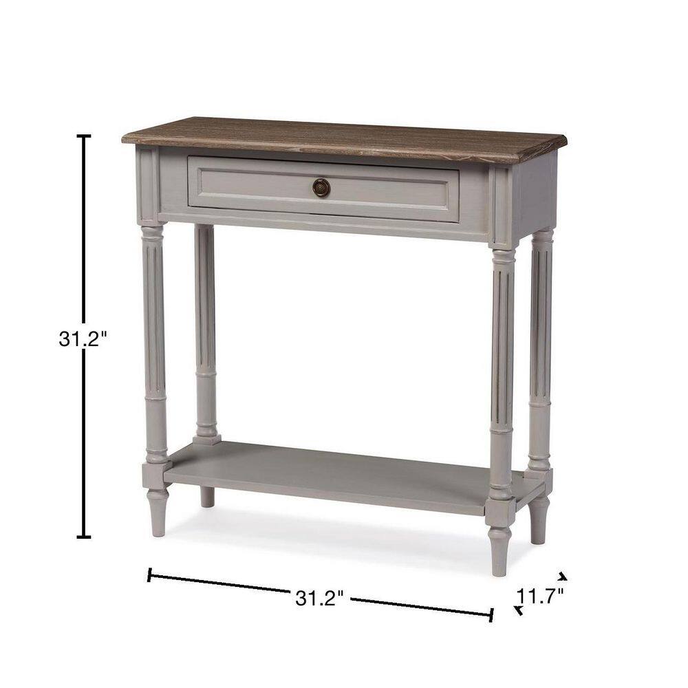 Edouard Two-Tone Weathered Oak & Light Grey Console Table with Drawer