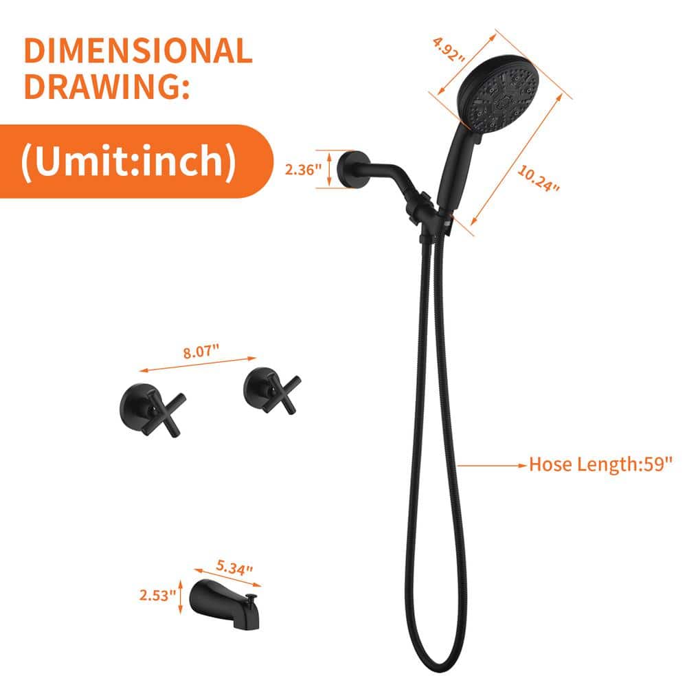 Matte Black Double Handle Wall Mounted Shower Faucet Set