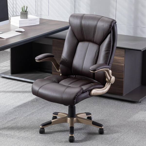 Pinksvdas Luxury Business Elite Brown Faux Leather Big and Tall Executive office  Chair with Arms and Swivel Seat T5065-BR UV - The Home Depot