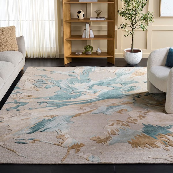 Fifth Avenue 8 ft. x 10 ft. Beige/Teal Modern Abstract Area Rug