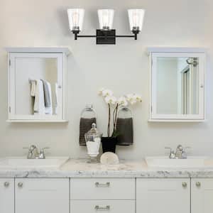 Westin 22.5 in. 3-Light Matte Black Modern Industrial Vanity with Clear Glass Shades