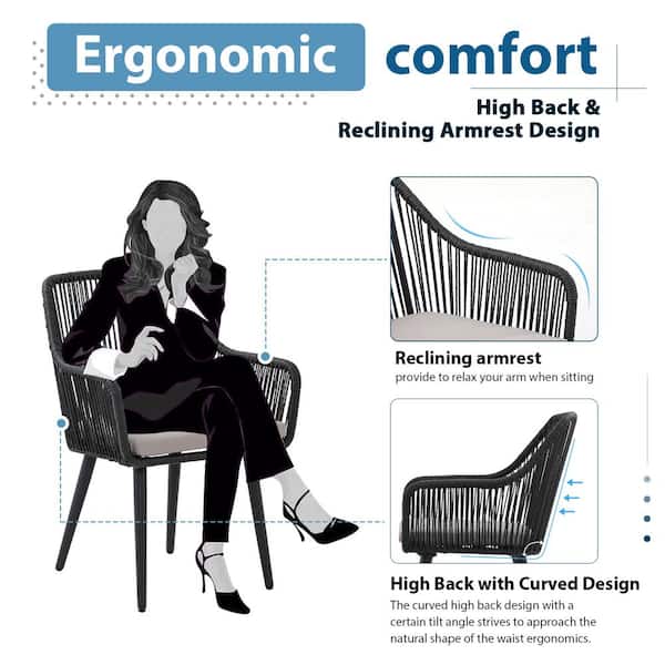 Freestyle Wicker Black Outdoor Dining Chairs, Light Grey