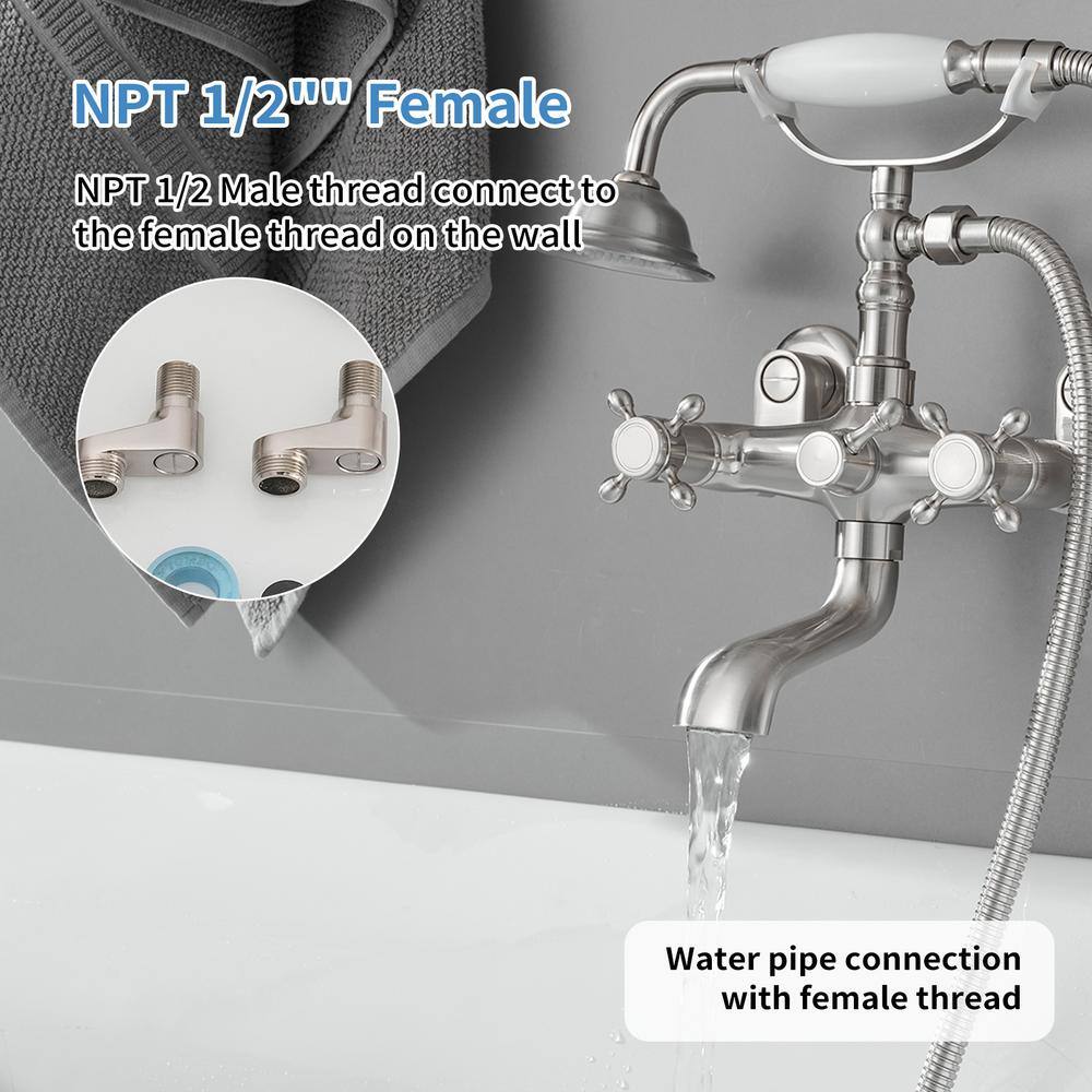 Brushed Nickel Double Handle Wall Mount Tub Faucet