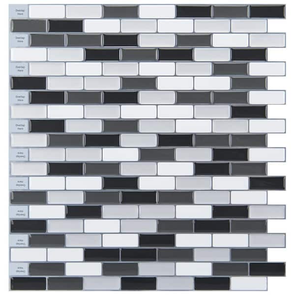 Art3dwallpanels 12 in. x 12 in. Peel and Stick Vinyl Backsplash Tile in Grey