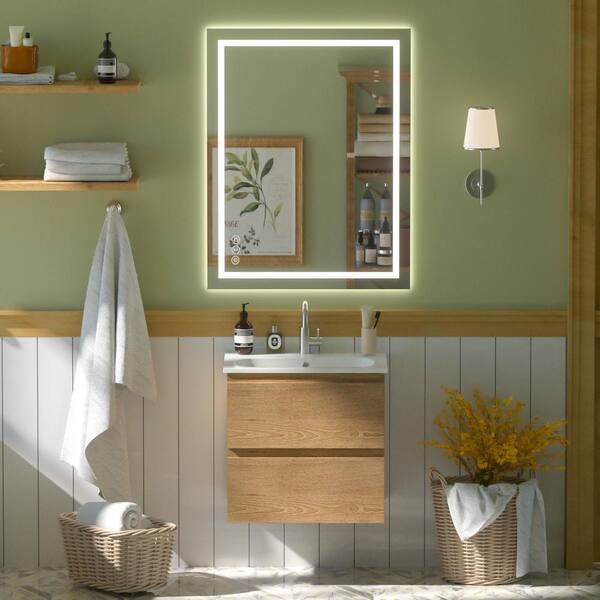 MYCASS 28 in. W x 36 in. H Anti-Fog Rectangular Frameless Mirror Power off Function Wall Bathroom Vanity Mirror in Silver