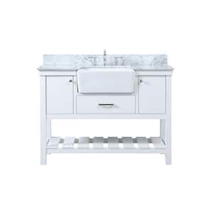 Timeless Home 48 in. W x 22 in. D x 34.13 in. H Bath Vanity in White with Carrara Marble Top with White Basin