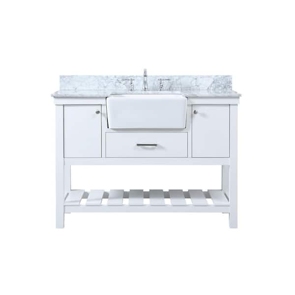 Unbranded Timeless Home 48 in. W x 22 in. D x 34.13 in. H Bath Vanity in White with Carrara Marble Top with White Basin