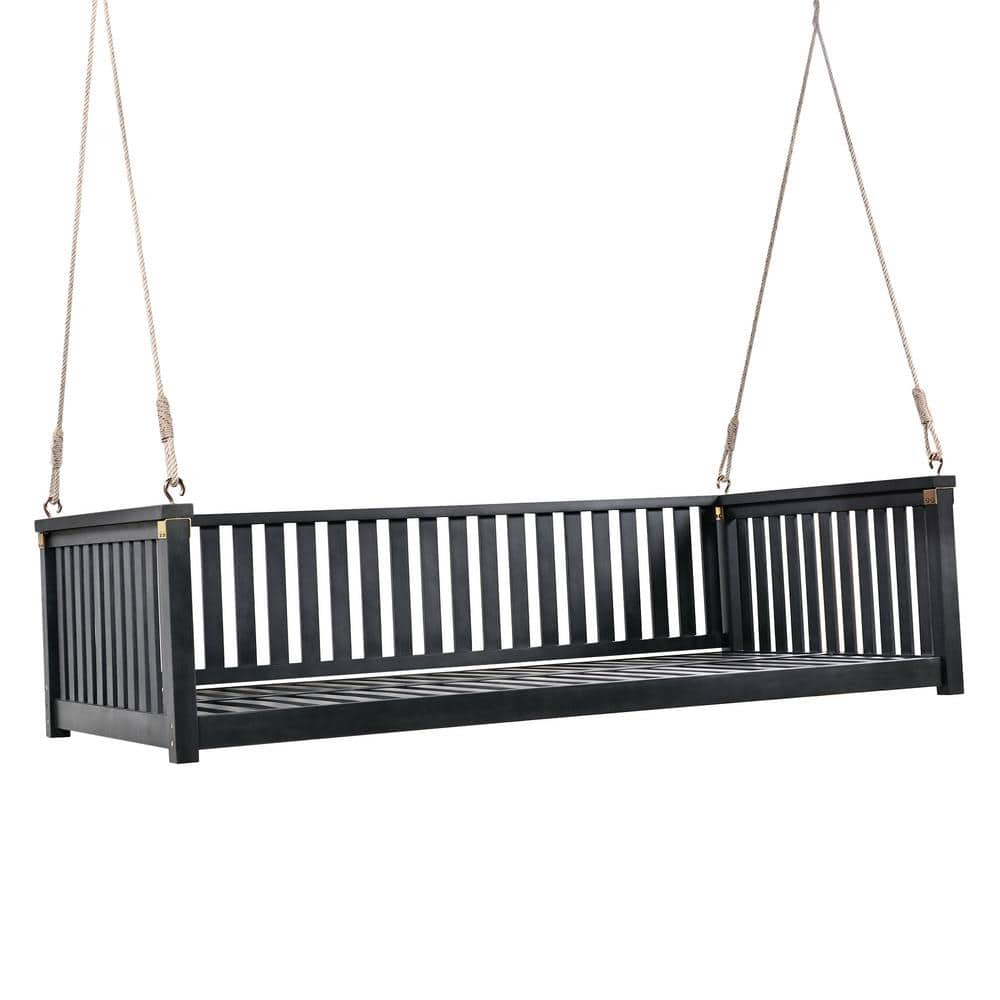 New Minimalist Twin Size Garden Acacia Wood Porch Swing with Ropes for Back