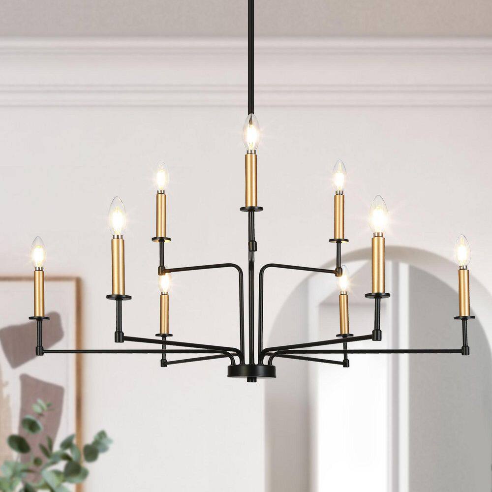Traditional 36.2 in. 9-Light Candlestick Brushed Gold Chandelier, Rustic Black Chandelier Pendant Light for Dining Room price history on PriceWatchPro