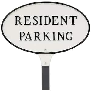 6 in. x 10 in. Small Oval Resident Parking Statement Plaque Sign with 23 in. Lawn Stake - White/Black