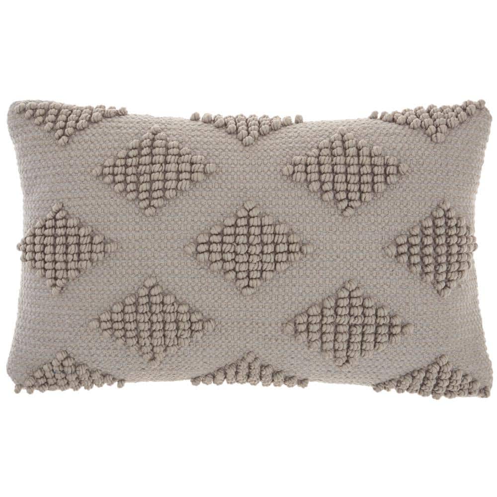 Light Gray Geometric Textured Cotton-Poly Lumbar Throw Pillow