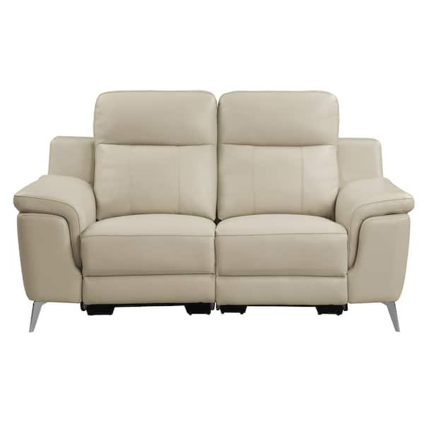 EVERGLADE HOME Berel 68 in. Round Arm Faux Leather Straight in Beige