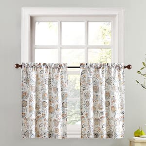 Signy Jacobean Pattern 54 in. W x 36 in. L Light Filtering Rod Pocket Kitchen Curtain Tier Pair in White