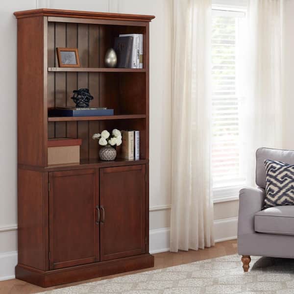 Home Decorators Collection Royce 72 in. Tall x 39 in. W Smokey Brown Wood 3-Shelf Standard Bookcase with 3 Adjustable Shelves