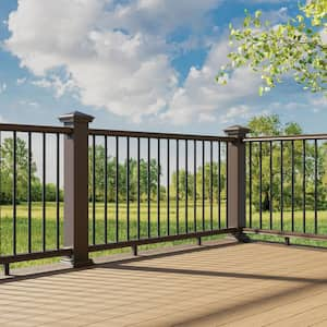 BRIO 36 in. x 96 in. (Actual: 36 in. x 94 in.) Brown PVC Composite Line Railing Kit w/Round Aluminum Black Balusters