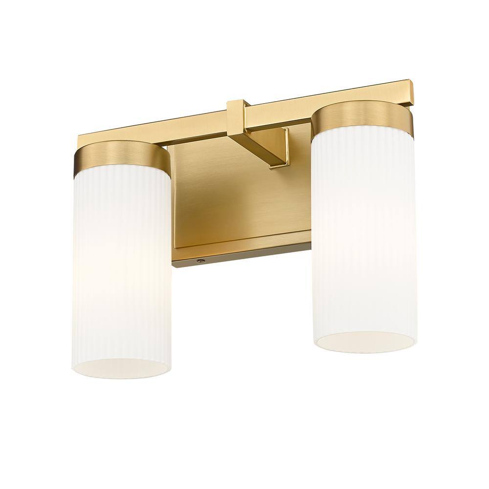 Modern Gold Vanity Light with Frosted White Glass Cylinders