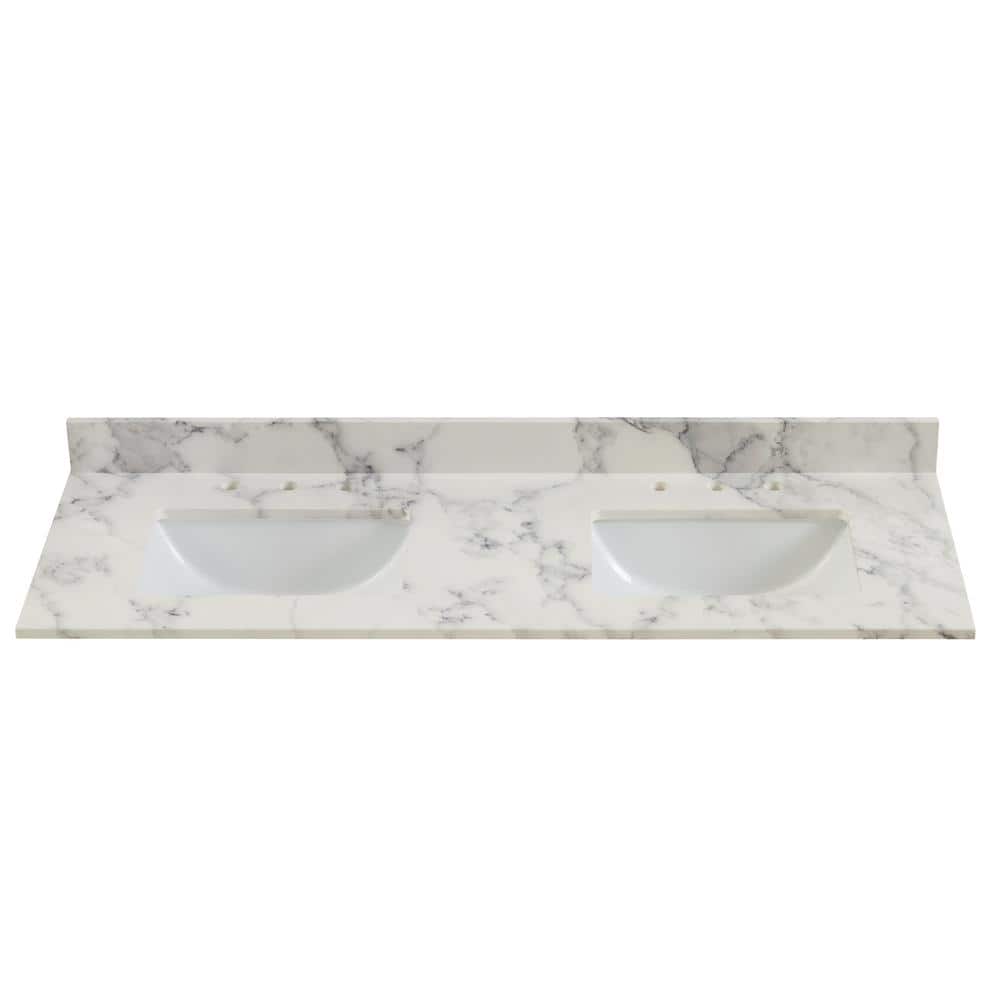 Home Decorators Collection 61 in. W x 22 in D Engineered Stone White ...