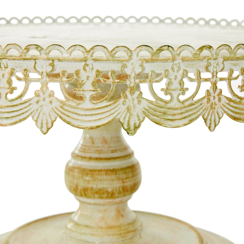 White Metal Pedestal Stand with Lace Edge, 16"