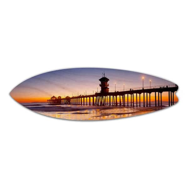 GREAT BIG PHOTOS LLC Huntington Beach Pier Wooden Surfboard Decorative Sign by Colossal Images 13x47 in.