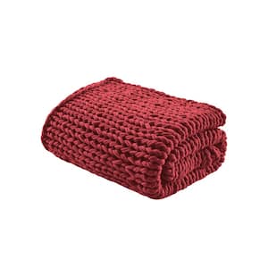 Chunky Double Knit Red 50 in. x 60 in. Handmade Throw Blanket
