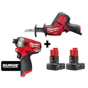 M12 FUEL SURGE 12v Lithium-Ion Brushless Cordless 1/4 in. Impact Driver & HACKZALL W/ (2) 3.0 Ah Batteries