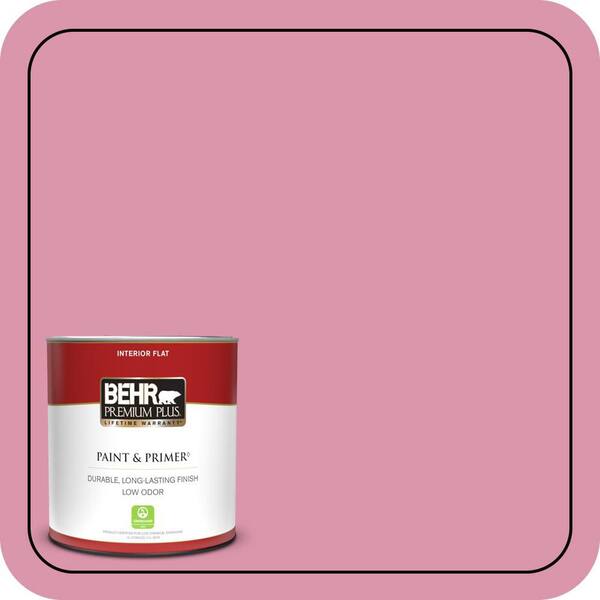 BEHR PREMIUM PLUS 1 qt. #110B-4 Foxy Pink Flat Low Odor Interior Paint & Primer
