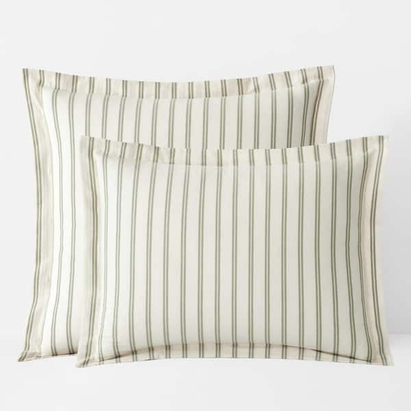Narrow Stripe T200 Yarn Dyed Moss Green Cotton Percale King Sham