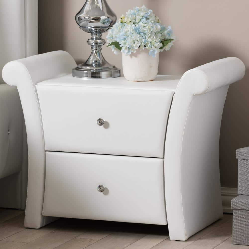 White Faux Leather 2-Drawer Modern Nightstand