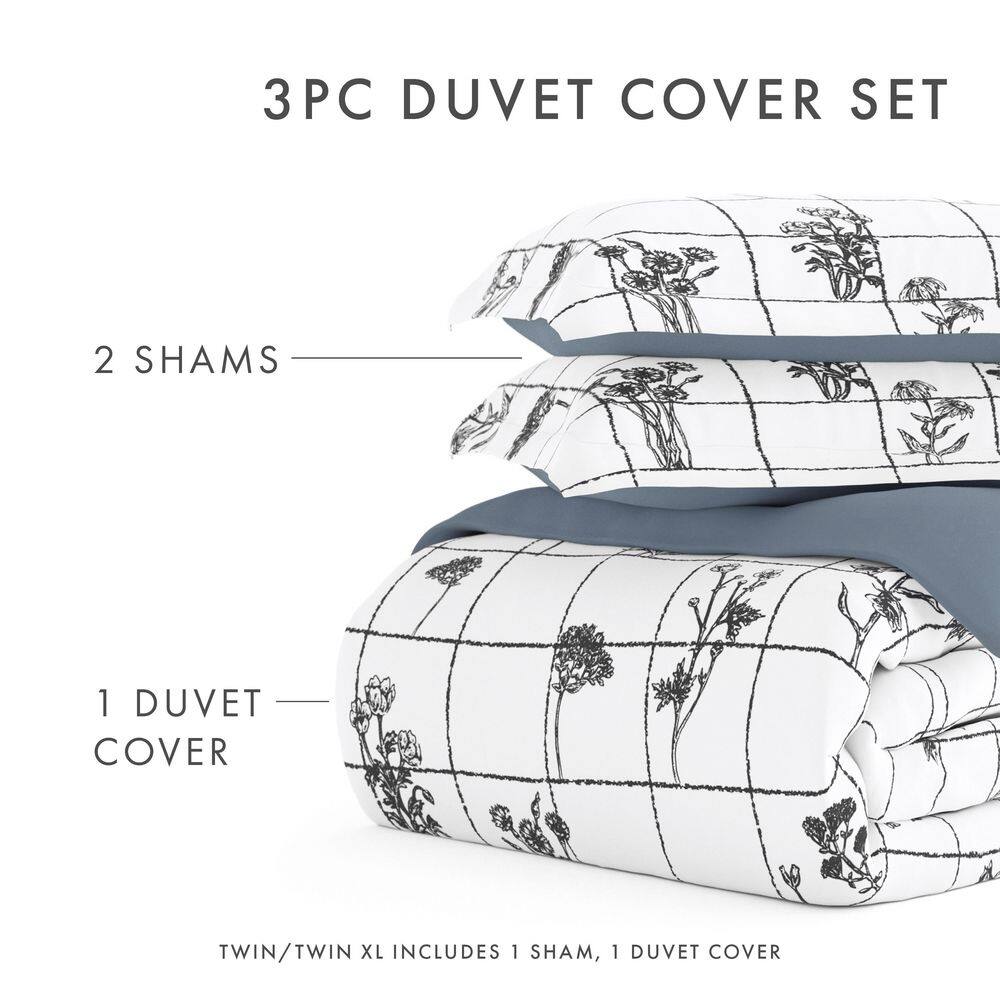 Gray Reversible Flower Field Twin/Twin XL Duvet Cover Set
