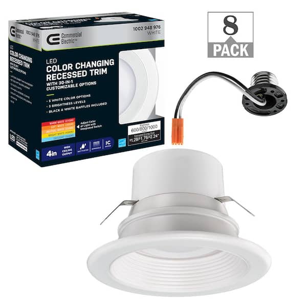 Commercial Electric 4 in. Adjustable CCT 30 Lighting Options Integrated Integrated LED Recessed Light Trim New Construction Remodel (8-Pack)