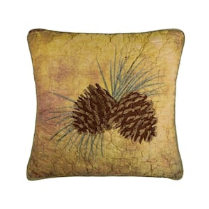 Wood Patch Pine Cone Brown Polyester 18 in. L x 18 in. W Decorative Throw Pillow