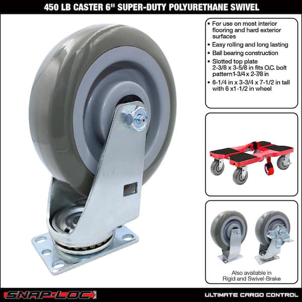FactorDuty 4 Pack 3 Set Caster Swivel Plate 2 w/Brake 2 Plate Heavy Duty on Red Polyurethane Wheels w/Screws 