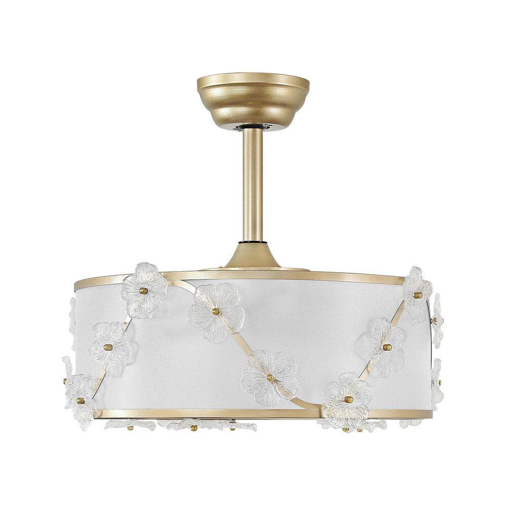 19 in. Indoor Gold 6-Speed  Flush Mount Fabric and Glass Flower Caged Boho Ceiling Fan Light with Remote Control price history on PriceWatchPro