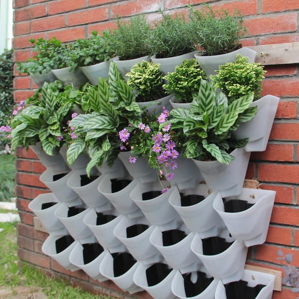 Matte Grey Worth Self Watering Vertical Wall Planter Flowerpot,Hanging Plant Pots W/ 2-Pockets and 3pc Filter Layer Perfect for Indoor & Outdoor DecorxFF08;Buy 3 Sets GetxFF09; 