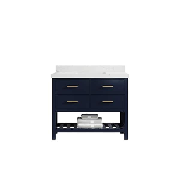 Willow Collections Parker 42 in. W x 22 in. D x 36 in. H Bath Vanity in Navy Blue with 2 in. Calacatta Quartz Top