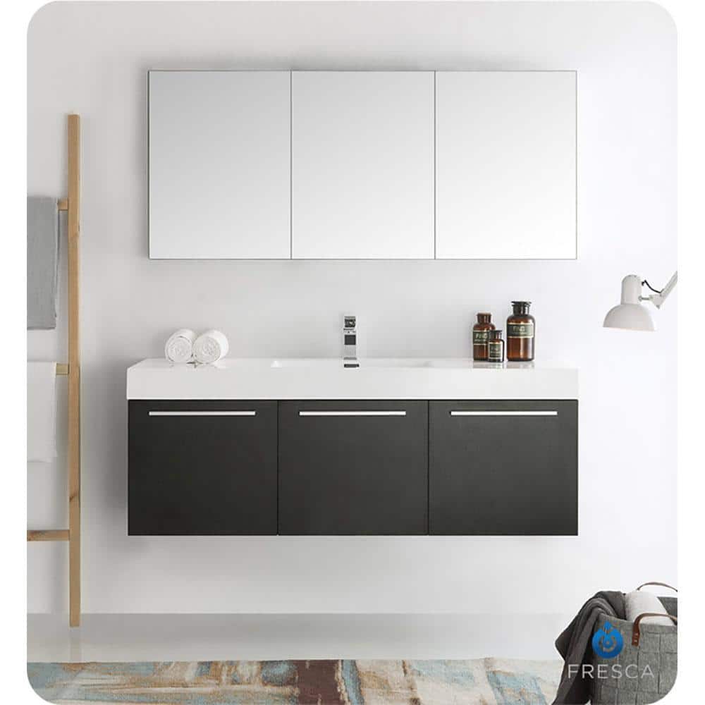 Gray Oak 60" Wall Mounted Single Sink Vanity with Acrylic Top